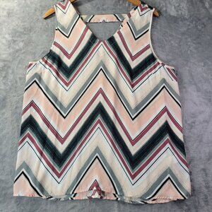 Maurices Womens XL Chevron Stripe Sleeveless Top Back Bar Tank Top‎ Pink Gray